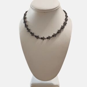 Anne Klein II Vintage Black and Gray crystals leaf Choker Necklace